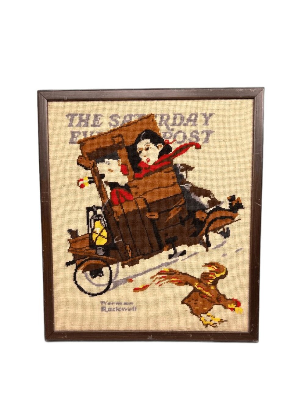 VTG 70's NORMAN ROCKWELL 'The Saturday Evening Post' Framed Needlepoint Wall Art
